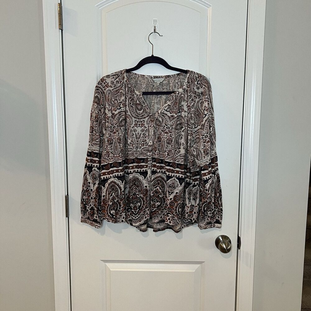 Lucky Brand Women’s Peasant Top 1X Linen Blend